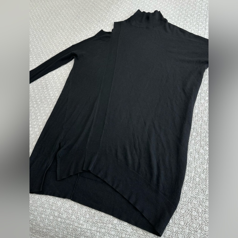 LOVE TOKEN Black Turtleneck Sweater Asymmetrical Tunic Lagenlook Cut-out Size M - Picture 10 of 12